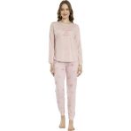 Estiva Desenli Uzun Kol Viskon Bayan Pijama Takım Pembe L