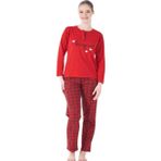 Estiva Ekose Desen Patlı Düğmeli Kareli Bayan Pijama Takım