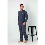 Estiva Erkek Kareli Alt Desenli Gri Uzun Kollu Patlı Penye Pijama Takımı