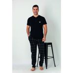 Estiva Erkek Kareli Alt Desenli Siyah Kısa Kollu Patlı Penye Pijama Takımı