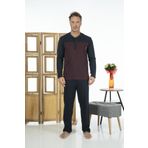 Estiva Erkek Üstten Düğmeli Uzun Kollu Yazlık Penye Pijama Takımı BORDO M