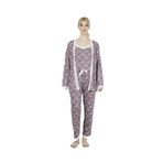 Estiva Kadın 3 Parça Sabahlıklı Desenli Likra Viskon Pijama Takımı - Mor M