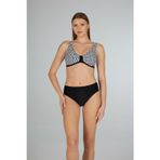Estiva Kadın Çizgi Desenli Siyah Toparlayıcı Emprime Battal Beden Bikini Takımı