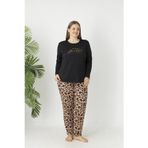 Estiva Kadın Kaplan Alt Desenli Soft Uzun Kollu Battal Pijama Takımı