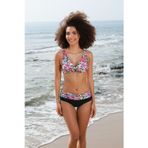 Estiva Kadın Renk Desenli Siyah Balenli Toparlayıcı Bikini Takımı