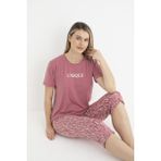 Estiva Kadın Yazlık Desenli Kısa Kollu Kaprili Soft Pijama Takımı - Pembe - XL