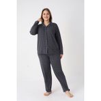 Estiva Kadın Yıldız Desenli Lacivert Önden Düğmeli Soft Battal Pijama Takımı