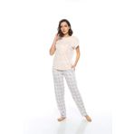 Estiva Kareli Desenli Ekose Kısa Kol Bayan Pijama Takım Pudra L