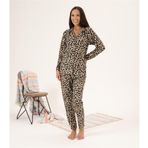 Estiva Leopar Desen Önden Düğmeli Süet Bayan Pijama Takım Karışık-Çok Renkli 2XL