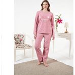 Estiva Önden Düğmeli Puantiyeli Fitilli Polar Bayan Pijama Takım