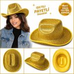 EstoreBox Parlak Altın Gold Kovboy Şapka Kadın Erkek Parti Disco Festival Şapkası