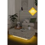 Estoria Home Terra LED Işıklı Traverten Desen Dikdörtgen Orta Sehpa Uçan Yeni Nesil Modern Küp Sehpa 90X60 - Bej