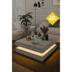Estoria Home Terra LED Işıklı Traverten Desen Kare Orta Sehpa Modern Tasarım 2 Katlı Orta Sehpa Dekoratif Sehpa - Bej