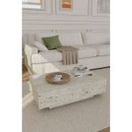 Estoria Home Terra Traverten Desen Dikdörtgen Orta Sehpa Uçan Yeni Nesil Salon Modern Küp Sehpa 90X60 - Bej