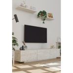 Estoria Home Terra Traverten Mermer Desen Tv Ünitesi Modern Uçan Tv Sehpası 3 Kapaklı Bohem Minimal Tasarım - Bej