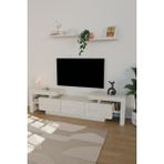 Estoria Home Terra Tv Ünitesi 190CM Modern Kullanışlı 3 Kapaklı Raflı Uçan Tv Sehpası Traverten Desen - Bej
