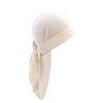 ESUSO Durag Erkek Türban Bone Şapka Uzun Kuyruklu Bandana Kadife Kumaş (Bej)
