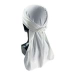 ESUSO Durag Erkek Türban Bone Şapka Uzun Kuyruklu Bandana Kadife Kumaş (Beyaz)