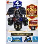 Esvision 7020 128Gb 4 Kameralı 4G Çift Solar Panel 16X Zoom Dual Batarya Hieasy Aov (Sürekli Kayıt) Gece Görüş Çift Yönlü Ses Akıllı Kamera 1 Yıl İnternet