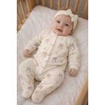 Esya Baby Kız Bebek Tulumu Tavşan Desenli Çıtçıtlı-Bandana Tulum Takımı - Açık - Krem Rengi - 0 - 3 Ay