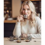 Eşya Dünyası 6’lı Füme Cam Espresso Bardağı Seti | Saplı Küçük Kahve Kupası | Tabaksız | Espresso, Latte & Çay Için | Isıya Dayanıklı
