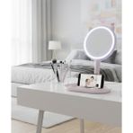 Eşya Dünyası Kedi Kulaklı Standlı LED Işıklı Ayarlanabilir Parlaklık Beyaz Makyaj Aynası | Arka Yüz Büyüteçli | 34×24 cm
