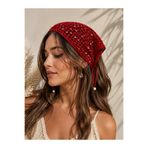 ESYCREATİVE Bohem Örme Saç Bandası, Fular, Kırmızı Pullu Bandana