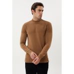 Et 3638 Yarım Boğazlı Dokuma Detaylı Erkek Kazak - Vizon - 2XL