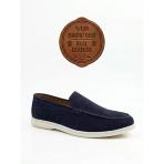 Et0252 %100 İçi Dışı Hakiki Deri Erkek Lacivert Süet Casual Loafer Termo Taban Ayakkabı