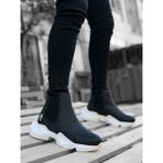 ET0444 Bağcıksız Rahat Yüksek Taban Siyah Beyaz Taban Erkek Spor Yarım Bilek Bot