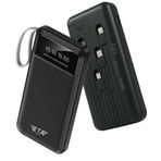 ETA PWR10 10000Mah Slim Powerbank Dijital Göstergeli Dahili Şarj Kablolu Güç Bankası Taşınabilir Şarj Cihazı Siyah Fener Özellikli