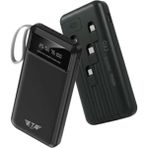 Eta Tech Eta PWR10 10000MAH Slim Powerbank Dijital Göstergeli Dahili Şarj Kablolu Güç Bankası Taşınabilir Şarj Cihazı Siyah Fener Özellikli