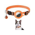EtaShop AirTag Uyumlu Reflektif Kedi Tasması Zilli Ayarlanabilir Kedi Boyun Tasması 22-32 cm Turuncu