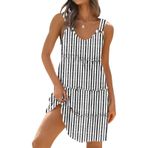 ETCYY Kadınlar için Sundresses 2025 tatil mayo kapak Ups Boho çiçek plaj elbise T-shirt Tank elbiseler, Çizgili Derin Siyah, L