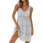 ETCYY Kadınlar için Sundresses 2025 tatil mayo kapak Ups Boho çiçek plaj elbise T-shirt Tank elbiseler, Çizgili Siyah, S