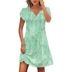 ETCYY Kadın's Günlük Elbise Kısa Kollu Sundresses Tatil Yazlık Elbiseler 2025 Plaj Bahar A-Line Tshirt Elbise cepli, Çiy damlası Yeşil, M