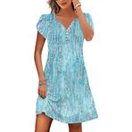 ETCYY Kadın's Günlük Elbise Kısa Kollu Sundresses Tatil Yazlık Elbiseler 2025 Plaj Bahar A-Line Tshirt Elbise cepli, Dewdrop Mavi, XL