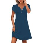 ETCYY Kadın's Günlük Elbise Kısa Kollu Sundresses Tatil Yazlık Elbiseler 2025 Plaj Bahar A-Line Tshirt Elbise cepli, Saf mavi, XL