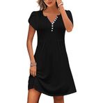 ETCYY Kadın's Günlük Elbise Kısa Kollu Sundresses Tatil Yazlık Elbiseler 2025 Plaj Bahar A-Line Tshirt Elbise cepli, Saf Siyah, S
