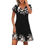 ETCYY Kadın's Günlük Elbise Kısa Kollu Sundresses Tatil Yazlık Elbiseler 2025 Plaj Bahar A-Line Tshirt Elbise cepli, Yaprak Siyahı, M