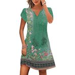 ETCYY Kadın's rahat T Shirt elbise kısa kollu yazlık elbiseler 2025 bahar giysileri Boho plaj tatil güneş elbise cepler ile, Çiçekli Yeşil, S