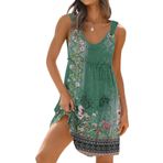 ETCYY Sundresses kadınlar için 2024 tatil mayo kapak Ups Boho çiçek plaj elbise T-shirt elbise Tank elbise, Çiçekli Yeşil, XL