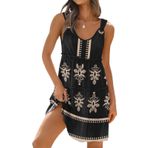 ETCYY Sundresses kadınlar için 2024 tatil mayo kapak Ups Boho çiçek plaj elbise T-shirt elbise Tank elbise, Sarı Zaman, XL