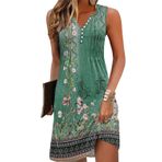ETCYY Sundresses kadınlar için 2024 tatil yüzmek Cover up plaj elbiseler düğme aşağı kolsuz Boho çiçek v yaka yaz elbise, Çiçekli Yeşil, S