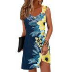 ETCYY Yaz elbiseler kadınlar için 2025 tatil plaj kapak Ups mayo kolsuz Sundresses rahat gevşek Tank güneş elbiseler, Çiçek Sarı, XL