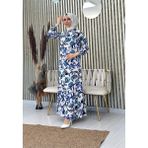 Eteği Volanlı Dokuma Viskon Elbise - Saks Lacivert - 36