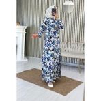 Eteği Volanlı Dokuma Viskon Elbise - Saks Lacivert - 40