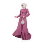 Eteği Volanlı Kemeri Taşlı Tesettür Abiye Elbise 2497 (Bordo, 52)