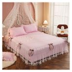 Etek Fırfırlı Yatak Eteği, Dantel Yatak Eteği Lastikli Fitted Yatak Takımı Yastık Kılıfları Çok Renkli Çoklu Boyutlar 3'lü Paket(C,150X200CM)