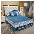 Etek Fırfırlı Yatak Eteği, Dantel Yatak Eteği Ve Yastık Kılıfı Seti Pamuk Çok Renkli Çoklu Boyutlar 3'lü Paket(Blue,1pcs Skirt 180 x 200)
